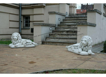 Löwe Liegend Statue Figur Garten Terrassen Dekoration Weiß Natur Skulptur